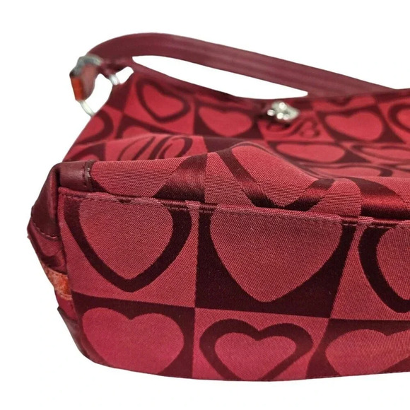 Brighton D962190 Red Canvas Heart Pattern Purse Handbag Shoulder Bag - Picture 2 of 9
